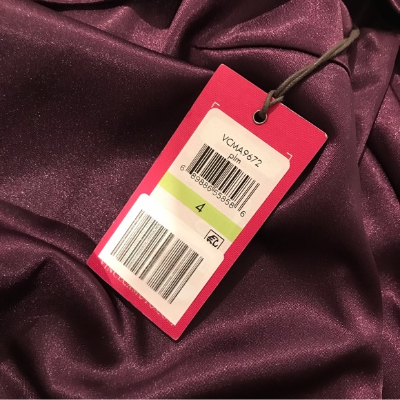 Vince Camuto Off Shoulder Ruched Waist Satin Gown Plum - Picture 9 of 10